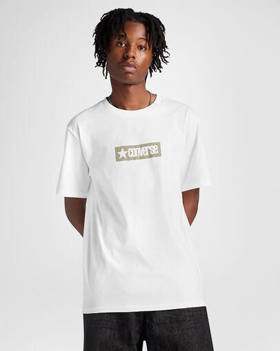 Retro Block Logo T-Shirt White / Light Field Surplus, Front View