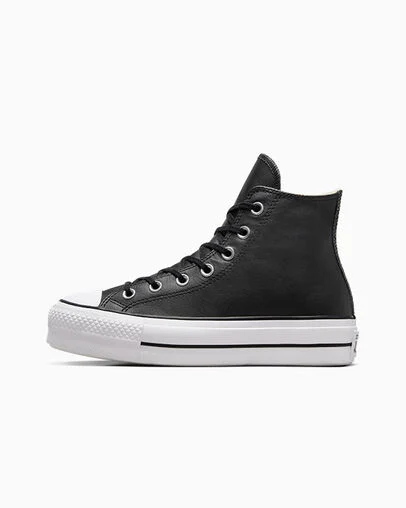 Chuck Taylor All Star Leather Platform Black/Black/White, Inner Side View