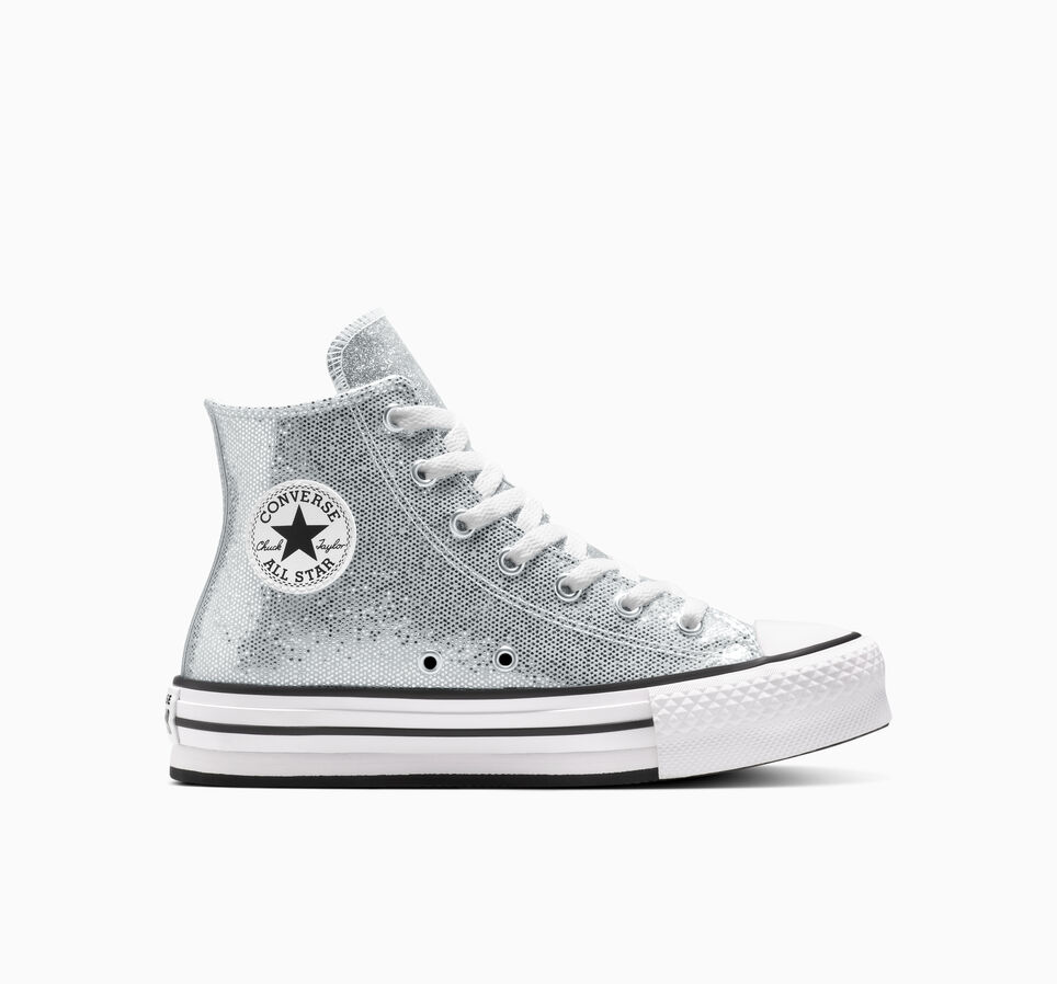 Chuck Taylor All Star Lift Platform Disco Glitter Silver/White/Barely Grey