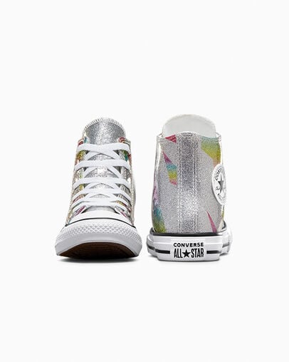 Chuck Taylor All Star Prism Glitter Pure Silver/Aqua Soul/White, Heel View