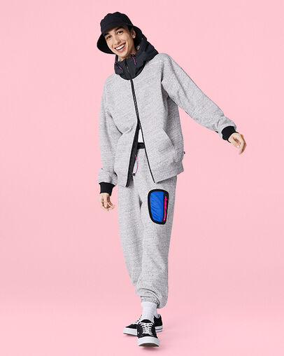 Mixed Media Full-Zip Hoodie Grey Marl