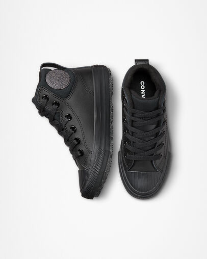 Chuck Taylor All Star Berkshire Boot Leather Black/Black/Iron Grey, Top and Side View