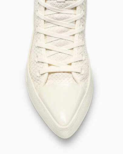 Chuck 70 De Luxe Pointed Platform Woven Leather Egret/Egret/Egret, Detail Angle View