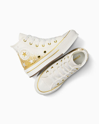 Chuck Taylor All Star EVA Lift Platform Gold Stars Vintage White/Gold, Outer Side View