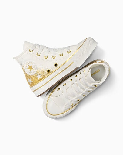 Chuck Taylor All Star EVA Lift Platform Gold Stars Vintage White/Gold, Angled View