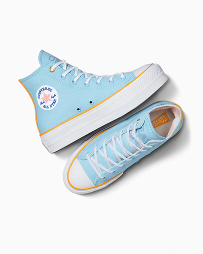 Chuck Taylor All Star Lift Platform Camp Converse True Sky/White/Yellow, Angled View