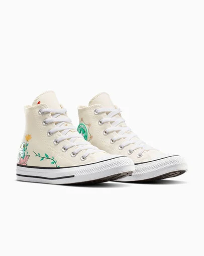 Chuck Taylor All Star Lily Pad Egret/White/Apex Green, Top and Side View