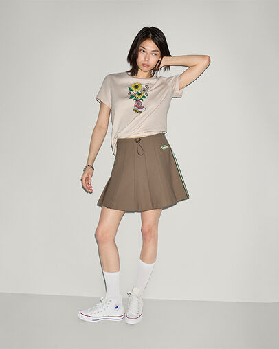 Retro Track Relaxed Pleat Skirt Taupe, Detail View
