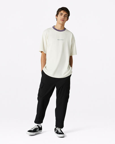 Oversized Wordmark Ringer Crew Neck Short Sleeve T-Shirt Egret, Full Body View
