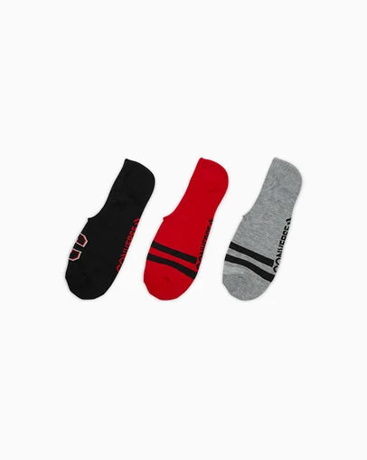 3-Pack Retro No-Show Socks Blk/Red/Grey, Front View