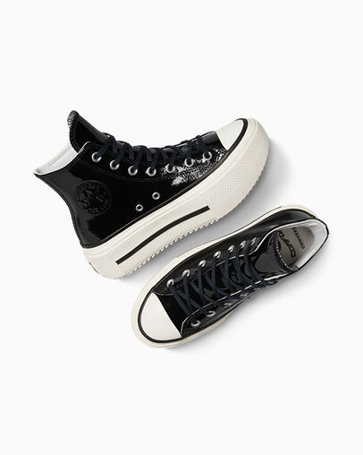Chuck Taylor All Star Lift Double Stack Platform Patent Leather Black/Egret/Black, Angled View