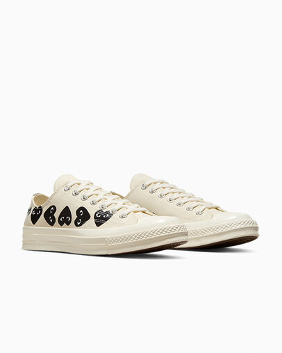 Converse x PLAY Comme des Garçons Chuck 70 Multi Heart Milk/Black/Egret, Top and Side View