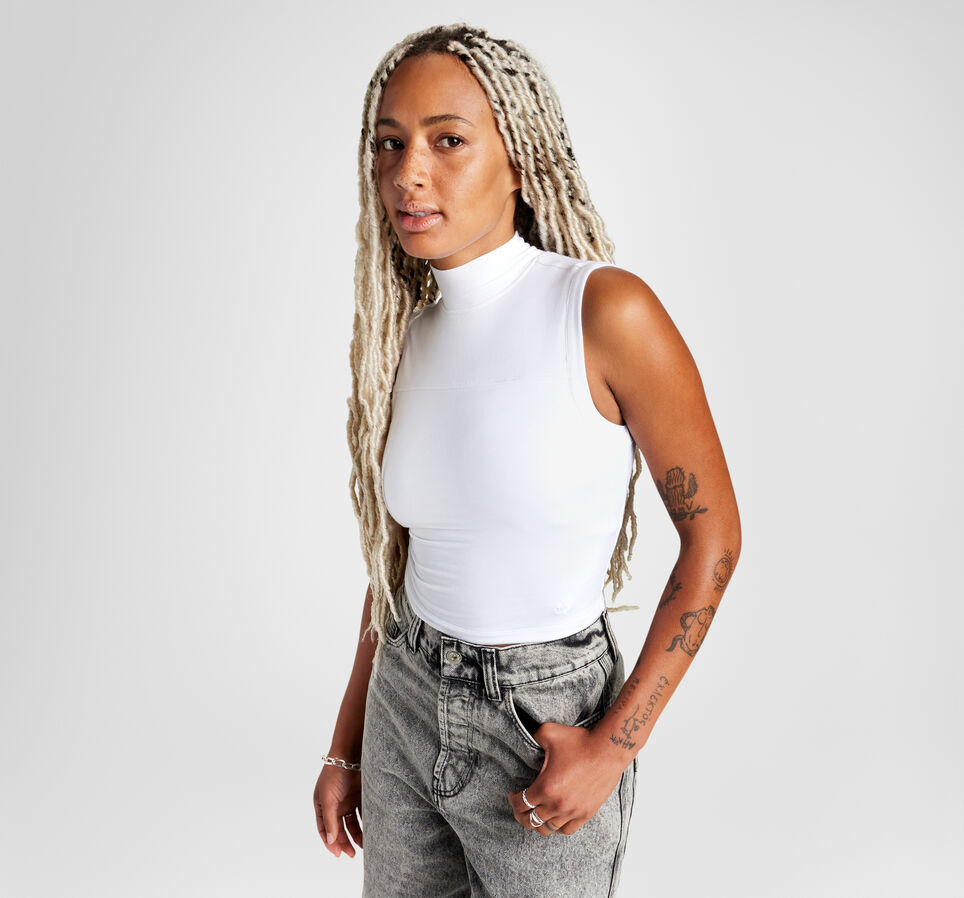 Sleeveless Mock Neck Top White