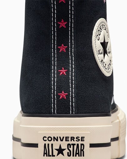 Chuck Taylor All Star Lift Platform Embroidered Stars Black/Lotus Pink/Egret, Detail Angle View