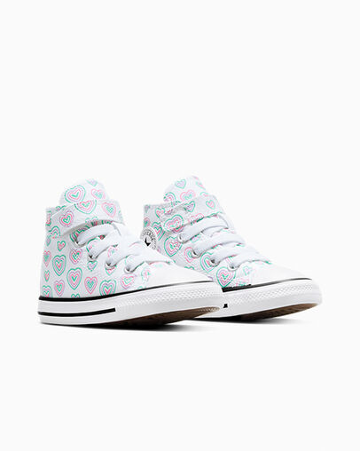 Chuck Taylor All Star Hearts Easy-On White/Oops Pink/White, Top and Side View