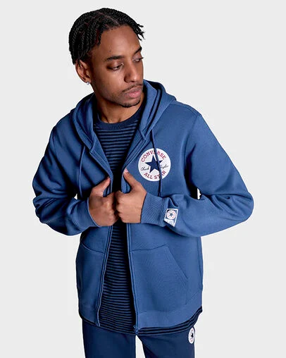 Chuck Taylor All Star Patch Full-Zip Hoodie Slacker Blue, Full Body View