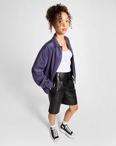 Corduroy Button Down Shirt Shadow Purple, Back View