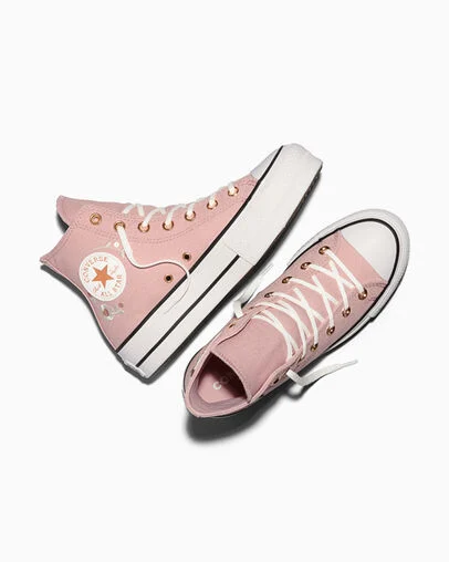 Chuck Taylor All Star Lift Platform Sequin Flowers Petal Pit/Vintage White/Gold, Angled View