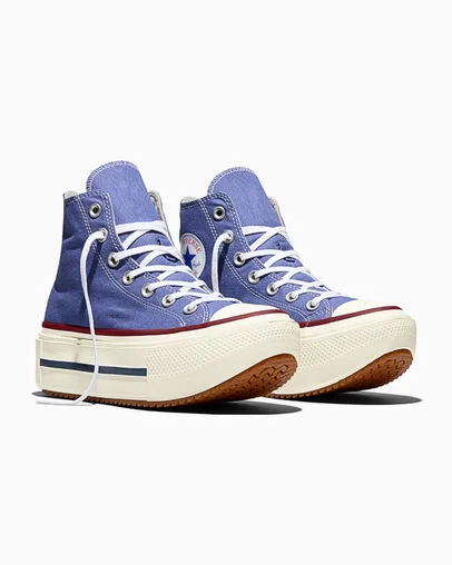 Chuck Taylor All Star Lift Double Stack Platform Canvas Indigo Storm/Egret/Garnet, Top and Side View