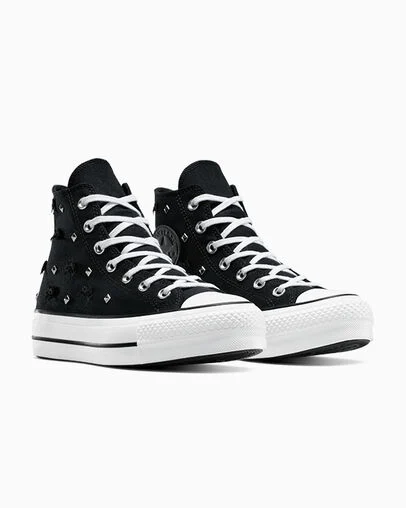 Chuck Taylor All Star Lift Platform Bows & Studs Black/Silver/White, Top and Side View