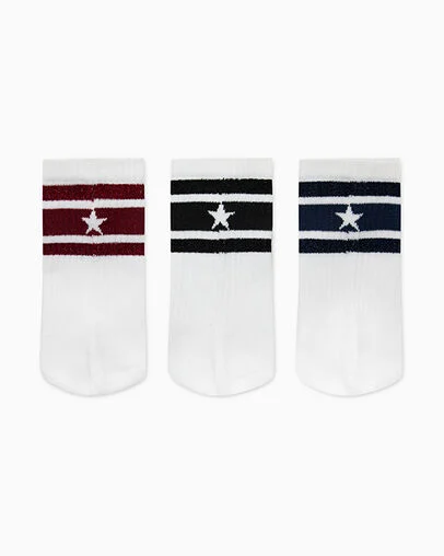 3-Pack High Shine Stripe Half Crew Socks Park Red, Back View