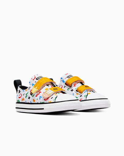 Chuck Taylor All Star Easy-On Doodles White/Yellow/Black, Top and Side View