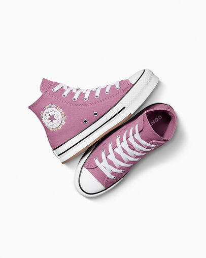 Chuck Taylor All Star EVA Lift Platform Feline Florals Dreamy Dahlia/White/Black, Angled View