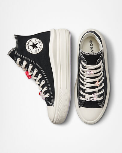 Chuck Taylor All Star Move Platform Pop Words Black/Egret/Vapor Violet, Top and Side View