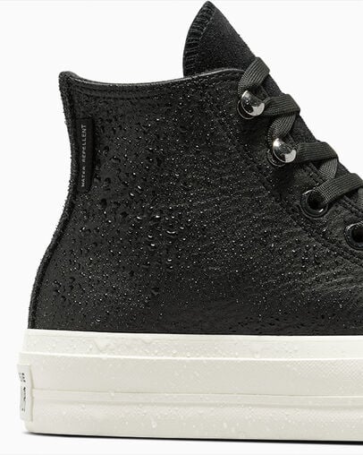 Chuck Taylor All Star Lift Platform Water Repellent Leather Black/Black/Egret, Detail Angle View