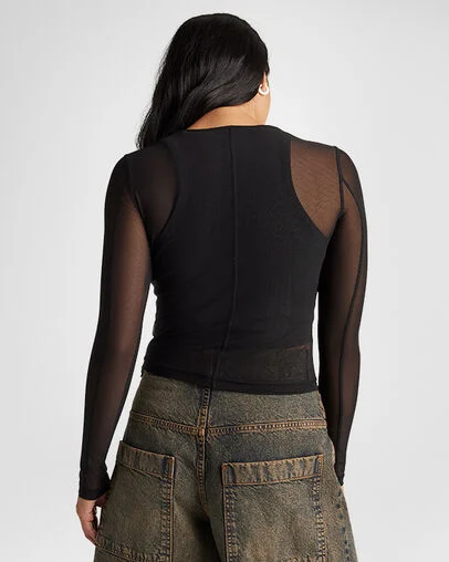 Sheer Mesh Long-Sleeve Top Converse Black, Back View