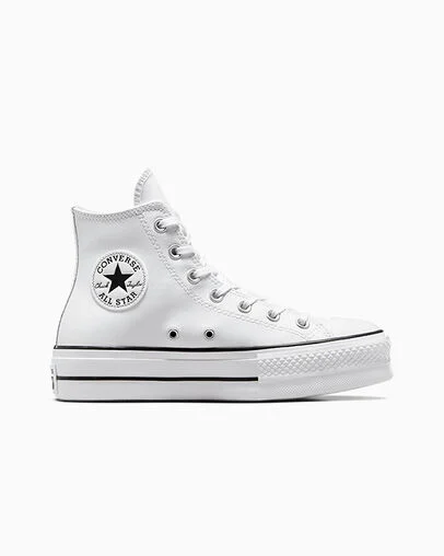 Chuck Taylor All Star Leather Platform White/Black/White, Outer Side View