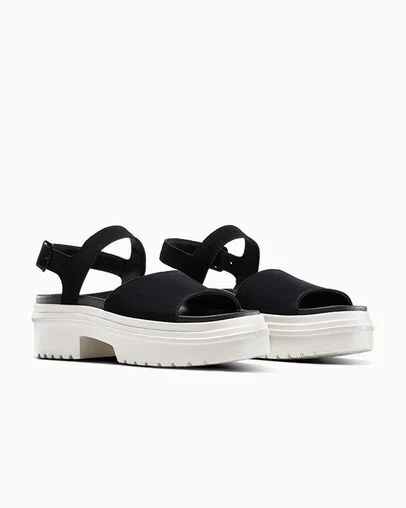 Chuck Taylor All Star Lugged Heel Sandal Suede Black/Black/Egret, Top and Side View