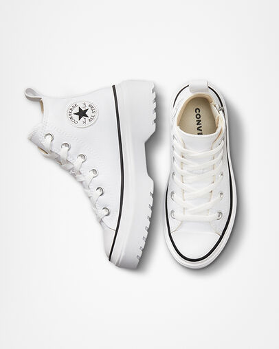 Chuck Taylor All Star Lugged Lift Platform Canvas White/White/Black, Top and Side View