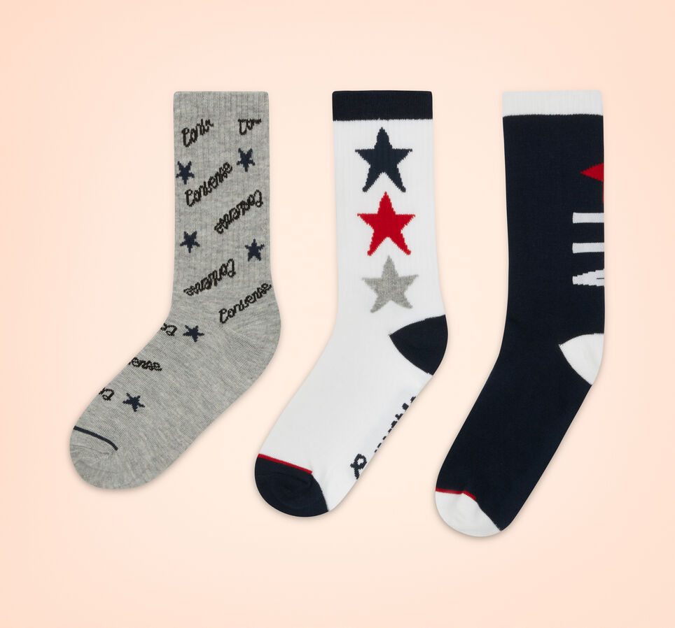 3-Pack Script Star Crew Socks Dk Grey Heather