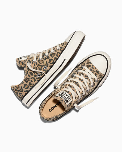 Chuck Taylor All Star Leopard Jacquard Egret/Black/Honey Stick, Angled View