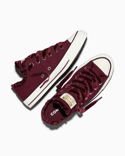Chuck Taylor All Star Velvet Ruffle Deep Bordeaux/Vintage White, Angled View