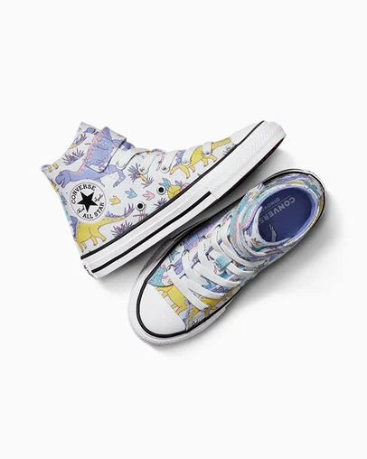 Chuck Taylor All Star Easy-On Dino Party White/Ultraviolet/Topaz Gold, Angled View