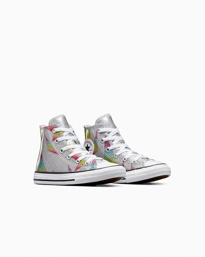 Chuck Taylor All Star Prism Glitter Pure Silver/Aqua Soul/White, Top and Side View