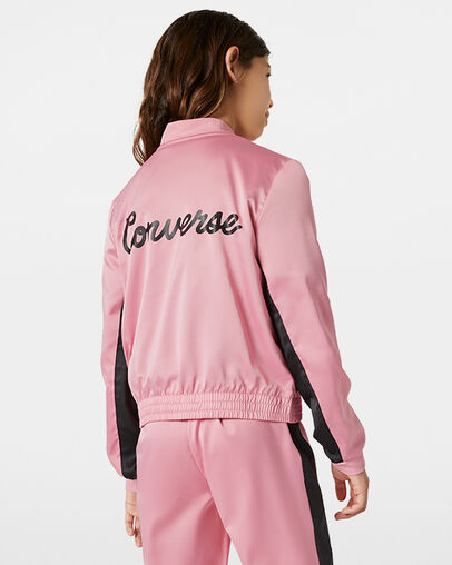 Colorblocked Satin Track Full-Zip Coastal Pink