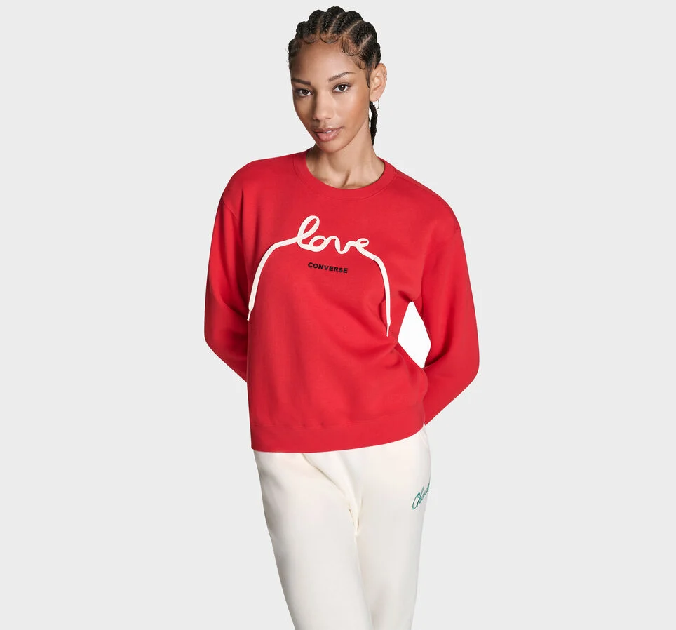 Love Lace Long Sleeve Crew Converse Red
