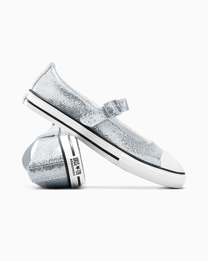 Chuck Taylor All Star Dainty Mary Jane Disco Glitter Easy On Barely Grey/White/Black, Detail Angle View
