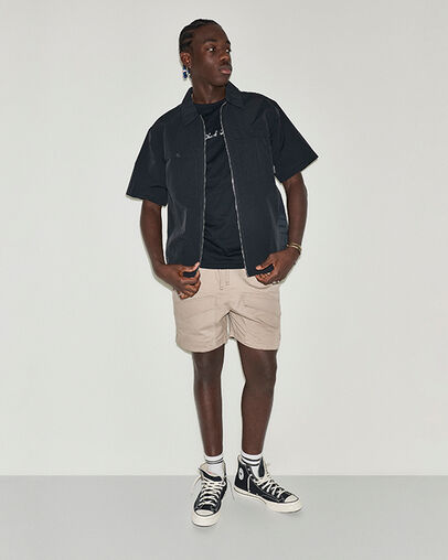 Utility Zip Short-Sleeve Shirt Converse Black, Full Body View