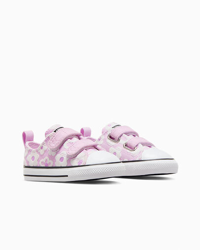 Chuck Taylor All Star Floral Chenille Easy-On Stardust Lilac/White/Black, Top and Side View
