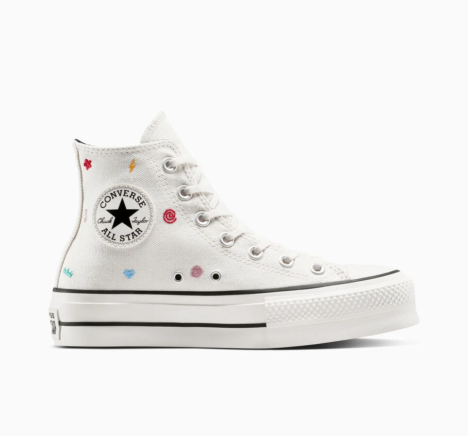 Chuck Taylor All Star Lift Platform Embroidered Doodles Vintage White/Vintage White