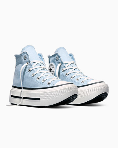 Chuck Taylor All Star Lift Double Stack Platform Distressed Clear Skies/Vintage White, Top and Side View