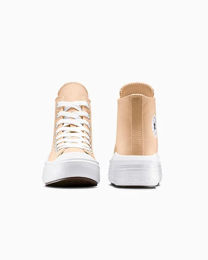 Chuck Taylor All Star Move Platform Canvas Coastal Dune/White, Heel View