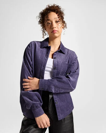 Corduroy Button Down Shirt Shadow Purple, Front View