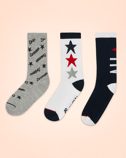 3-Pack Script Star Crew Socks Dk Grey Heather, Front View