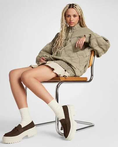 Chuck Taylor All Star Lugged Heel Loafer Platform Suede Totally Fudged/Egret, On Foot Shot 2