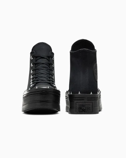 Chuck Taylor All Star Modern Lift Platform Studded Black/Black/Black, Heel View